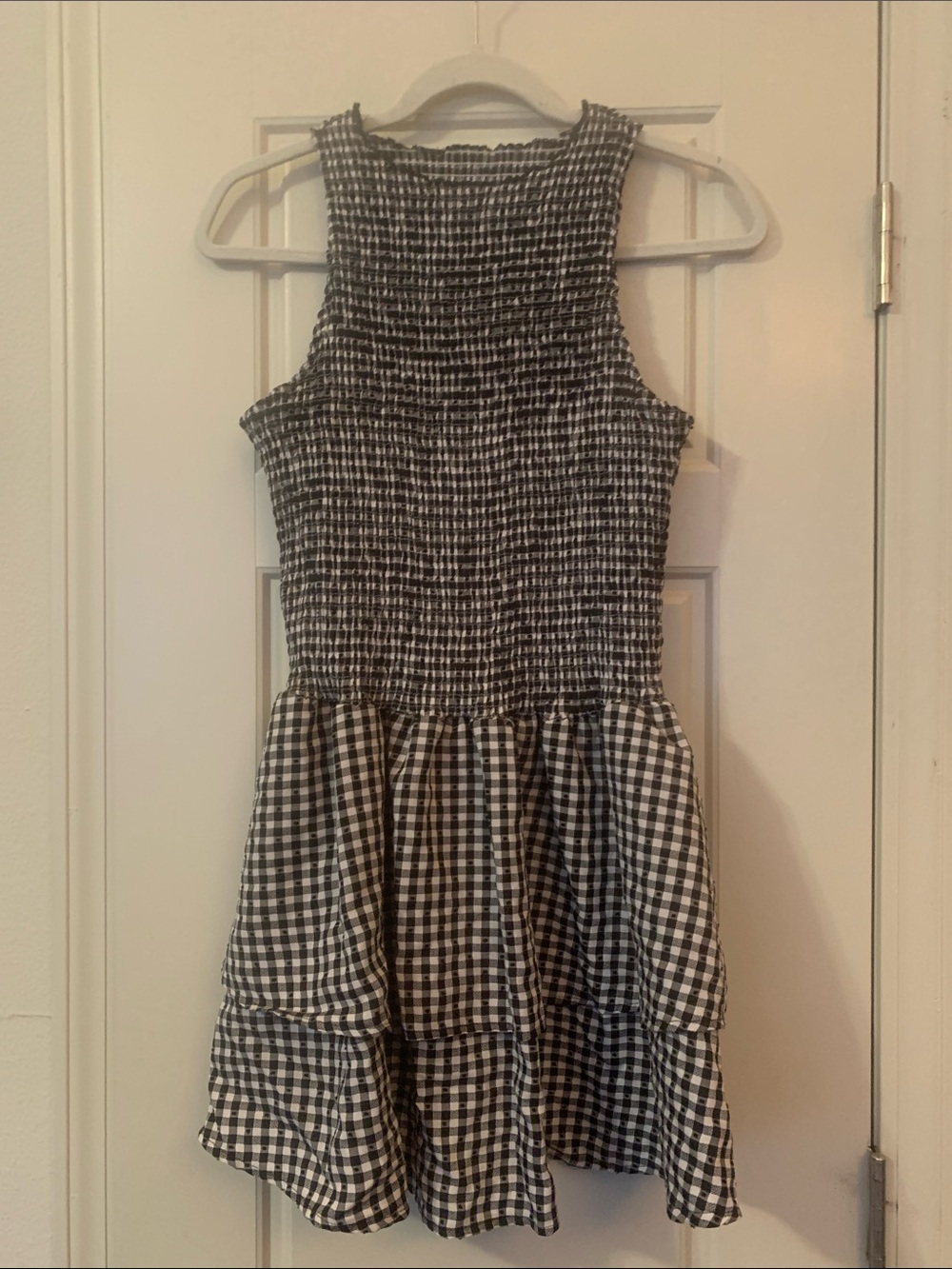 Women’s Black and White Gingham Smocked Dress Size L